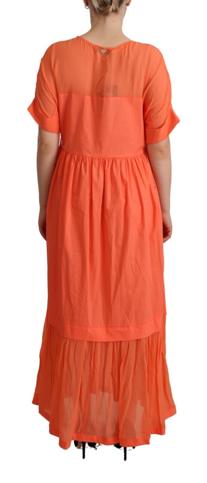 Twinset Coral Short Sleeves Cotton Maxi Shift Dress - Fizigo