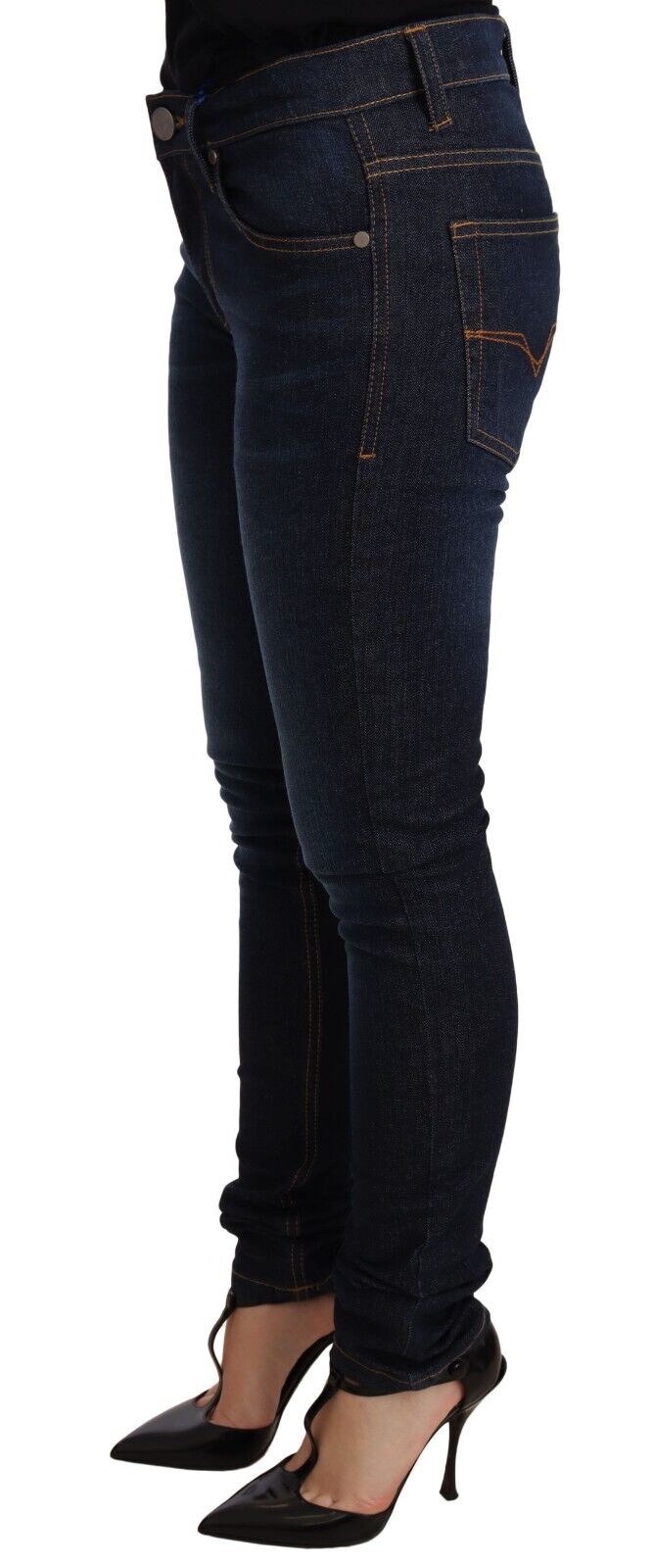 Versace Jeans Dark Blue Cotton Low Waist Skinny Denim Jeans - Fizigo