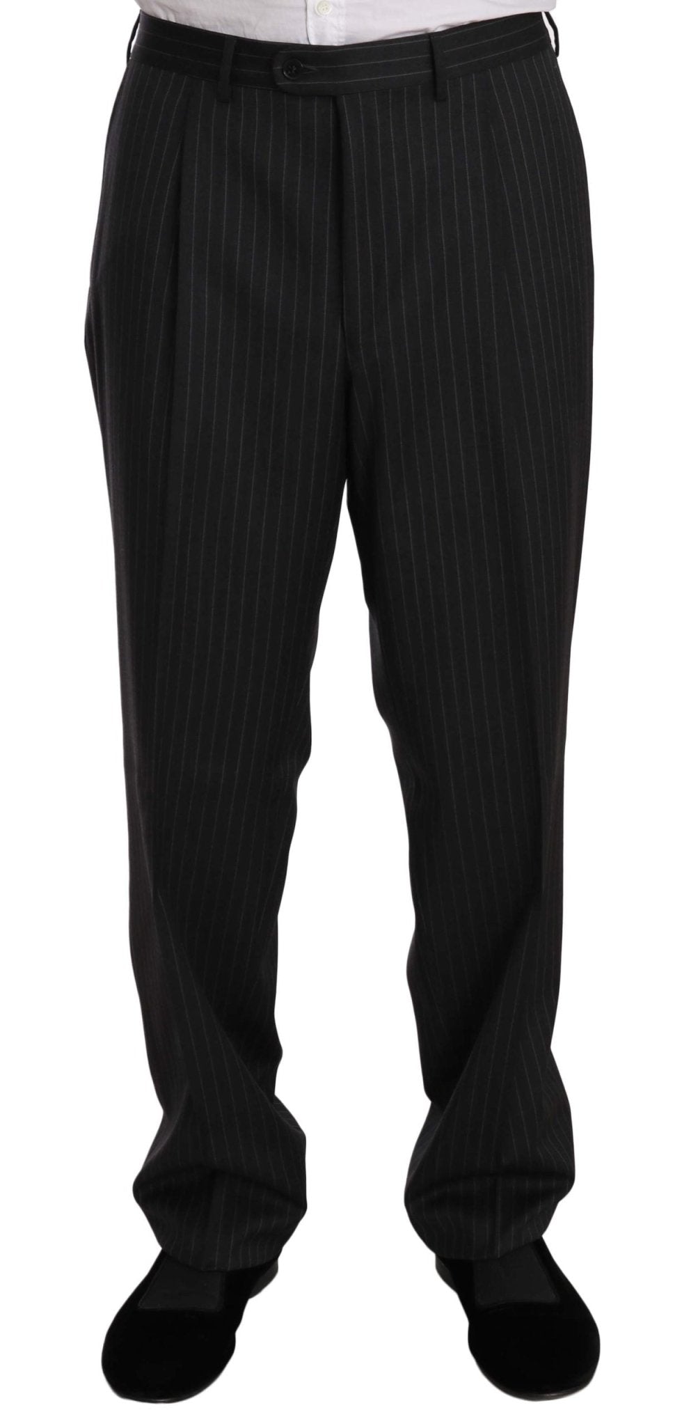 Z ZEGNA Black Striped Two Piece 3 Button 100% Wool Suit - Fizigo